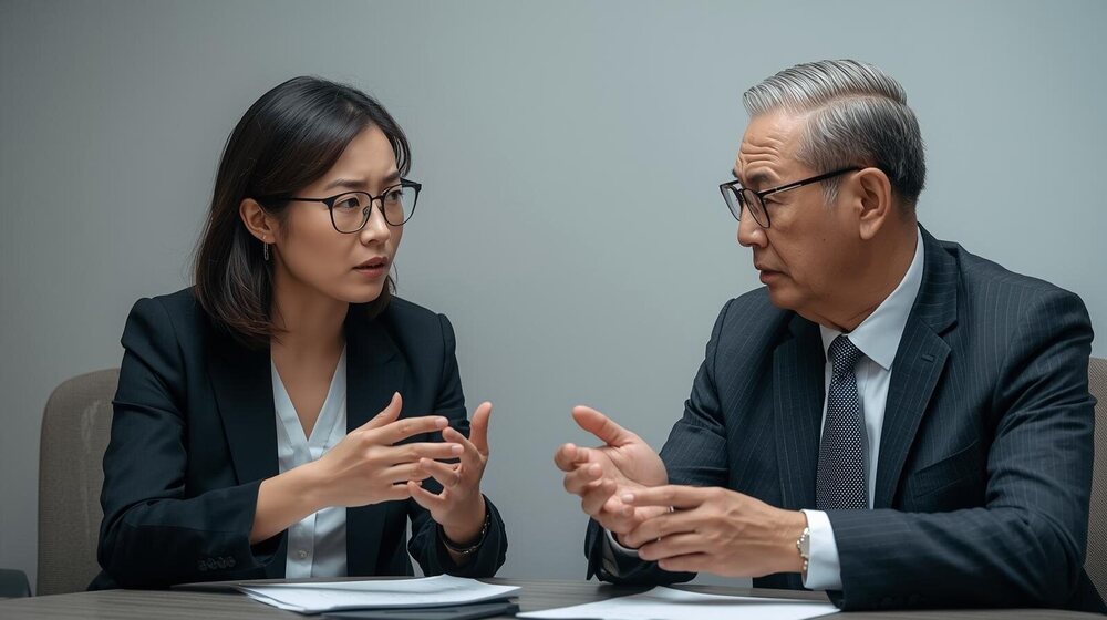 Chef d'entreprise essayant d'expliquer la situation à un ministre qui ne comprends pas le sujet dont il est question. (2).jpg