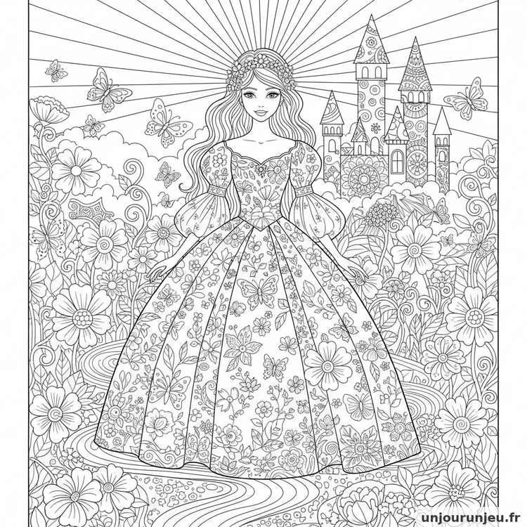 coloriage-princesse-princesse-robe-brodee-motifs-floraux-papillons-07.png